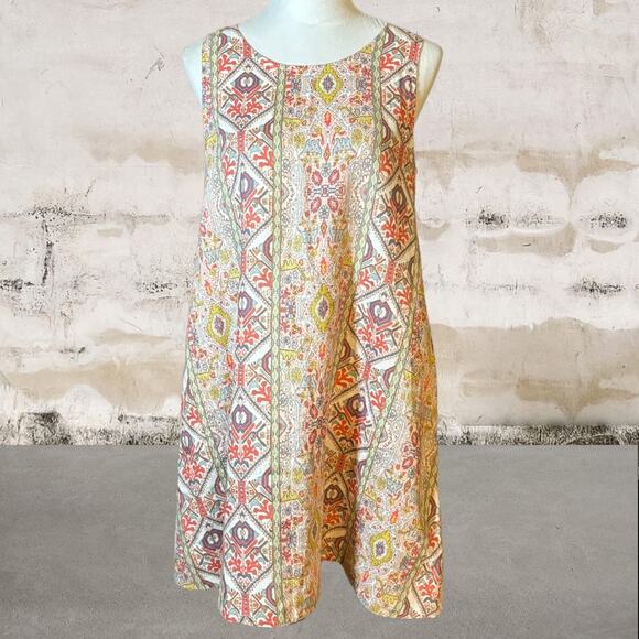 Rachel Zoe NWOT Trapeze Linen Aztec Design Dress With Pockets-Size Small - Picture 2 of 6